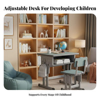 children's Homework Desk and Chair Set Height Adjustable Student Writing Table Rounded Corners Adjustable Kids Study Desk for Playroom