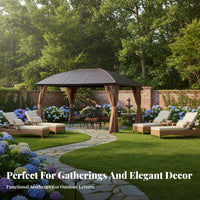 4-Post Rigid-Roof Gazebo Sun Protection Rigid-Roof Gazebo with Curtains Weather-Resistant Pavilion for Residents, Event Space Owners, Backyard, Deck