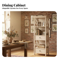 Vintage aesthetic Multi-Door Sideboard Distressed Look Farmhouse Sideboard Two-Tone Finish Buffet Cabinet Xpattern Doors for Interior Design aficionados, Homeowners, Apartment Dwellers, Dining Room, Kitchen, Entryway, Hallway