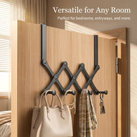 Bedroom Closet Hanging Rack with Retractable Over the Door Coat Design, Extendable Steel Organization for Students and Home
