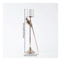 Bird Candle Holder Tabletop Candle Holder with Glass Cup Silver-Finished Candlestick for Display Shelf