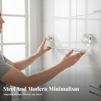 Drillno-Drill Installation Extendable Suction Bar Multi-Functional Towel Holder Heavy Duty Bathroom Fixture Rotatable for Renters, Homeowners, Families, Washroom, Corner Space, Kitchen