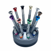 Swivel Top Screwdriver Turntable Set Knurled Grip Flathead Screwdriver Set with Stand Hardened S2 Steel Blades Watchmaker Tool Kit Non for Watchmakers, Jewelers, Hobbyists