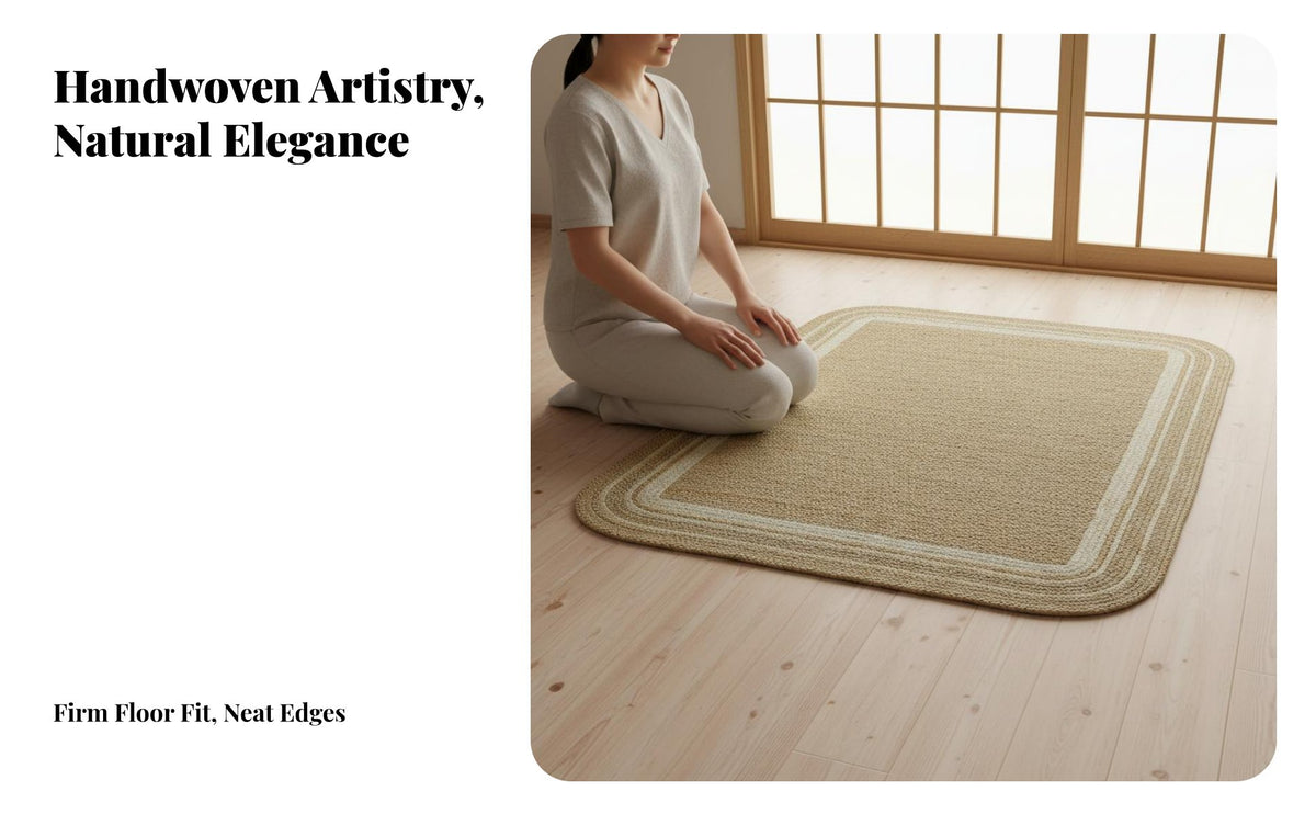 Long-Lasting Round Woven Rug Farmhouse Decor Hand Woven Circular Rug Versatile Braided Straw Mat for Interior Decorators, Meditation Practitioners, Living Room, Bedroom, Indoors, Hallway