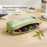 Chinese Style Large Capacity Canvas Pencil Case for Students, Double Layer Stationery Organizer