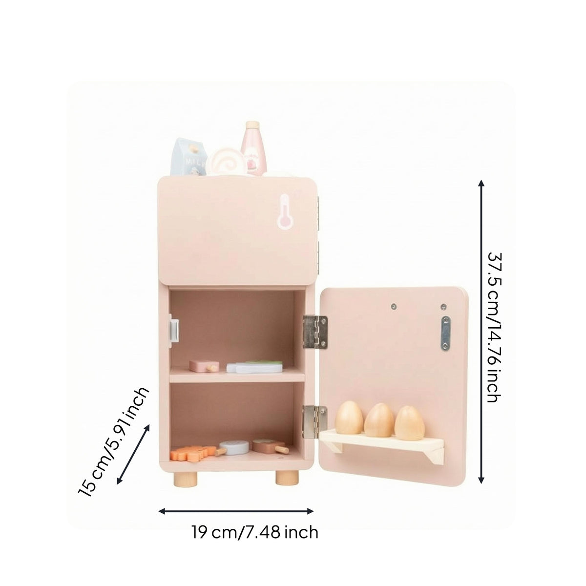 Wooden Play Refrigerator Rounded Edges Wooden Toy Fridge Ice Maker Feature Children's Kitchen Fridge for Children