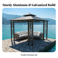 Aluminum Frame Gazebo Weather Resistant Aluminum Frame Pavilion Protection Fixed Roof Gazebo for Homeowners, Families, Courtyard, Backyard, Poolside