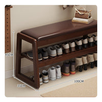 Comfortable Cushion Bamboo Entryway Bench Sturdy Construction Padded Shoe Storage Bench Polished Rounded Edges Padded Seat Shoe Rack Easy to Clean for Families, Mudroom, Hallway, Small Areas