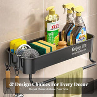 No-Drill Installation Draining Sponge Rack with Towel Bar Space-Saving Sponge Holder with Towel Bar Multi-Compartment Kitchen Organizer Large Capacity for Renters, Homeowners, Organization Enthusiasts, Countertop, Housewarming, Bathroom
