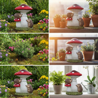 Fungus Statue with Hedgehogs Ceramic Fungus Hedgehog Figurine Toadstool Ornament Whimsical Cute for Gardeners, Patio