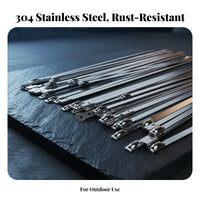 100 Pieces Stainless Steel Cord Tie Rust Resistant Stainless Steel Cord Ties Automatic-Locking Metal Ties Rust Resistant Metal