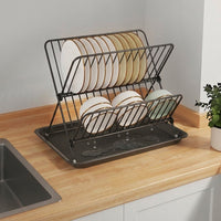 Dish Drying Rack and Drainer Rack, Foldable X-Shaped Carbon Steel Dish Drainer, Space-Saving Dish Rack with Drip Tray for Modern Kitchen Counter