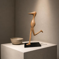 Artistic Long Beak Bird Statue Antique Look Abstract Bird Figure Modern Geometric Creature Sculpture Detailed Design
