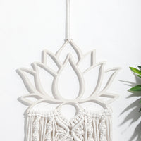 Bohemian Handmade Blue Lotus Wood Bead Woven Cotton Rope Tapestry Decoration