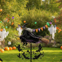Halloween Kinetic Wind Rotator with Witch Rotating Witch Wind Rotator Spooky Yard Art Whimsical for Pathway