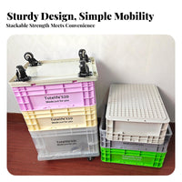 utilitarian design Lidded Utility Crate Multi-Functional sturdyDuty Lidded Tote Stackable Design Storage Box Portable for Outdoor aficionados, Home Decorators, Bedroom, Living Room, Office, Basement