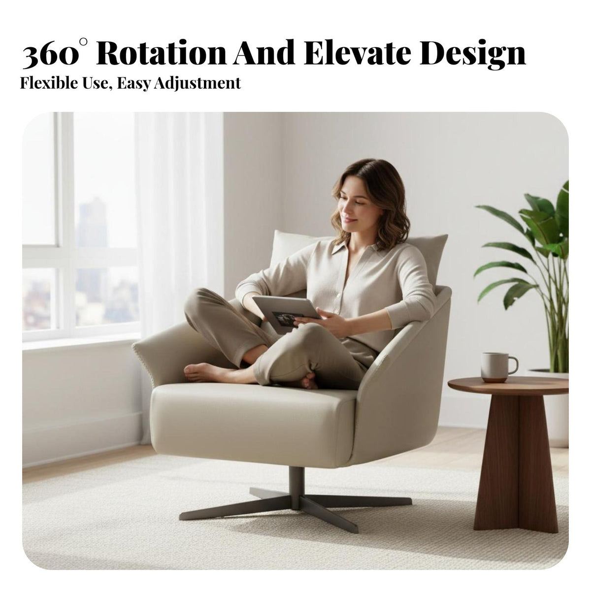 Minimalist Design Swivel Accent Chair Modern Design Living Room Seating Deep Seat Armchair High-Rebound Cushion for Readers, Apartment Dwellers, Homeowners, Balcony, Reading Nook, Home Office, Reception Area