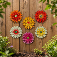 6 Pieces Metal Floral Wall Decor Printed Metal Surface Flower Wall Art