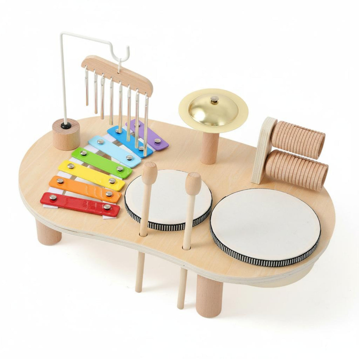Early Education Multi Instrument Music Table Educational Baby Drum and Xylophone Toy Hand Eye Coordination Wooden Percussion Table Portable for Babies, Toddlers, Travel, Playroom, Nursery