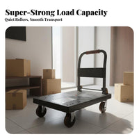 Space Saving Collapsible Platform Dolly Easy Maneuverability Foldable Push Cart High Load Capacity Portable Flatbed Dolly Ergonomic Handle for Delivery Personnel, Homeowners, Warehouse Workers, Garage, Workshop, Stockroom, Office