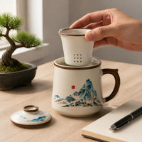 Ru Kiln Ceramic Mug with Lid and Infuser, Chinese Style Office Tea Cup Gift Set