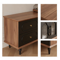 TV Cabinet with Glass Doors Throwback Media Center Stand with Glass Doors Walnut Credenza for Living Room, Apartment