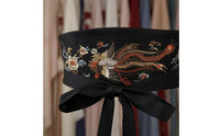 Wide Bird Embroidered Waist Belt Tie Closure Embroidered Waist Belt