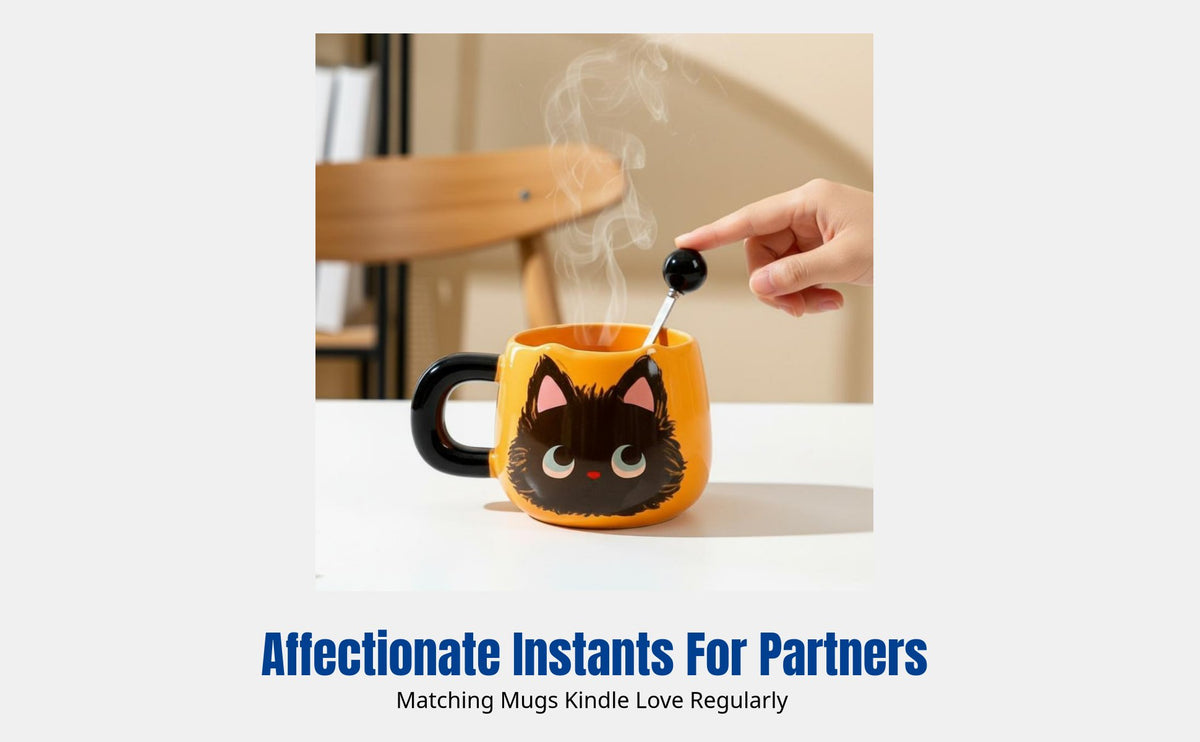 Black Cat Ceramic Mug, Cute Cartoon Mug with Spoon, Gift Box, Office, Home