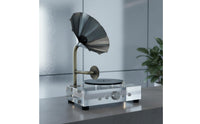 Transparent Gramophone Statue Compact Size Crystal Display Piece Artisanal Appearance Phonograph Ornament for Living Room, Entryway