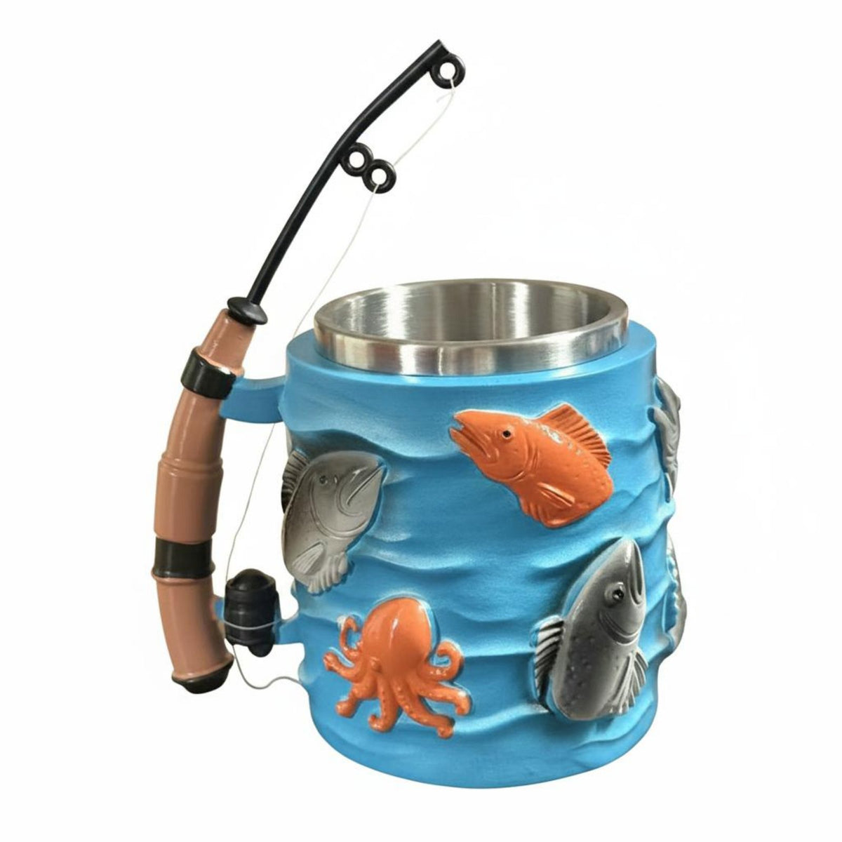 Unique Gift Fishing Rod Handle Mug Creative Design Fishing Theme Mug Beer Stein for Fishermen, Anglers