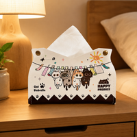 Waterproof Tissue Box Cover, White Leather Tissue Box Holder with Cartoon Print, 24x20x17.5cm Pull-Out Tissue Holder for Car, Living Room, Bathroom
