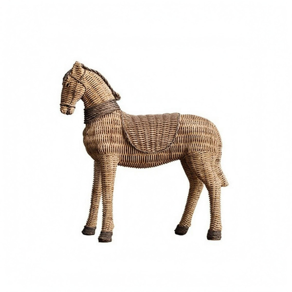 Rattan Horse Statue Woven Wicker Horse Figurine Brown