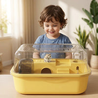 Hamster Cage with Clear Acrylic Hamster Tank and Handle, 2-Level Luxury Acrylic Hamster Enclosure, Indoor Travel Cage for Small Pets to Rest and Hide
