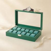 12 Slot Watch Storage Box Velvet-Lined Watch Organizer Box Leather-Covered Cushioned Slots
