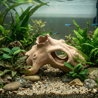 Antique Tree Stump and Snake Hide, Ceramic Aquarium Caves and Hides for Turtles and Geckos, 27.5cm Freestanding Naturalistic Habitat