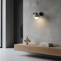 Natural Stone Shade Adjustable Swing Arm Wall Lamp Space Saving Swing Arm Wall Lamp Vintage Century Design LED Reading Sconce Easy to Install for Bedroom, Living Room