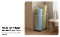 Exercise Mat Storage Rack Space Saving Design Rolling Exercise Mat Cart Large Capacity Fitness Equipment Organizer Cart for Narrow Areas, Living Room