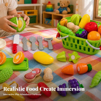 19 Pieces Reassembly Toy Fruit and Vegetable Set Green Handled Cutting Play Food Set Colorful Cutting Play Food Molded