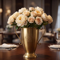Brass Vase with Handles Metal Handled Flower Vase Ornate Urn for Table Centerpiece