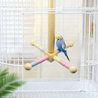 Parrot Toy Bird Stand with Multi-Directional Arms, Wooden Perch Toy and Macaron Set, Screw Mount Entertainment for Small Medium Birds