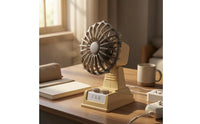 Two-Speed USB Rechargeable Fan Adjustable Tilt Retro Desk Fan Vintage Style Cooling Device Front Knobs for Office, Dorm Room