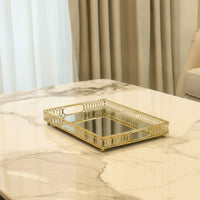Mirrored Glass Tray Decorative Mirrored Vanity Organizer Sophisticated Tray with Metal Frame for Dresser