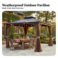 Rigid-Roof Metal Gazebo Weather Withstandant Rigid-Roof Gazebo Sunlight Protection Garden Pavilion for Residents, Families, Courtyard, Behindyard