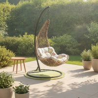 Hanging Egg Chair with Stand Woven Hanging Egg Chair Padded Furniture for Adults, Balcony, Living Room, Sunroom
