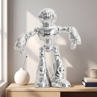 Robot Figurine Silver Robot Sculpture Futuristic for Office, Entryway, Bookshelf