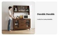 Wooden Buffet Cabinet Modern Simple Design Dining Room Sideboard with Glass Doors Multi-Functional Standing Tea Cabinet for Renters, Home, Hallway