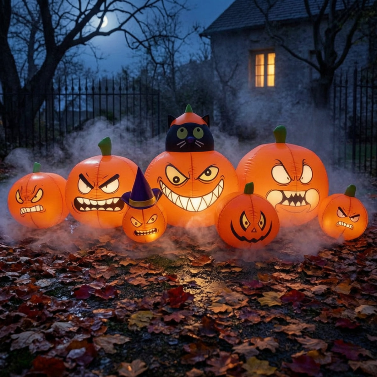 Inflatable Pumpkins with Black Cat 8ft Inflatable Black Cat and Pumpkin Outdoor Inflatable Pumpkin Display for Homeowners, Families, Lawn, Garden