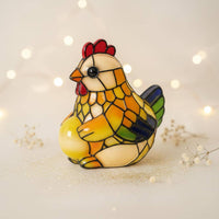 Black Outline Hen Holding Egg-Shaped Light Multicolored Stained Glass Hen Lamp Translucent Chicken Egg-Shaped Lamp Decorative