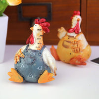 Chicken Figurines Rustic Style Male Chicken and Hen Statues Hand-Painted Look Animal Figurine for Living Room