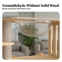 Solid Wood Cat Perch with Space Capsule Sturdy Construction Wooden Cat Perch with Scratching Posts Easy Assembly Pet Furniture Natural Material for Indoor, Living Room, Bedroom, Home